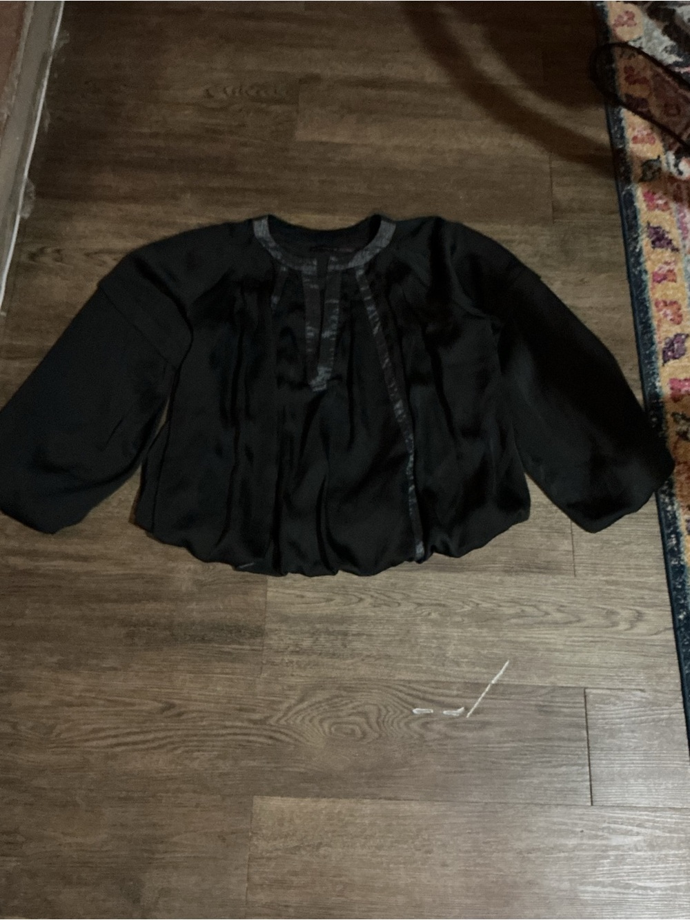 Black Women's Satin Puff Sleeve Blouse